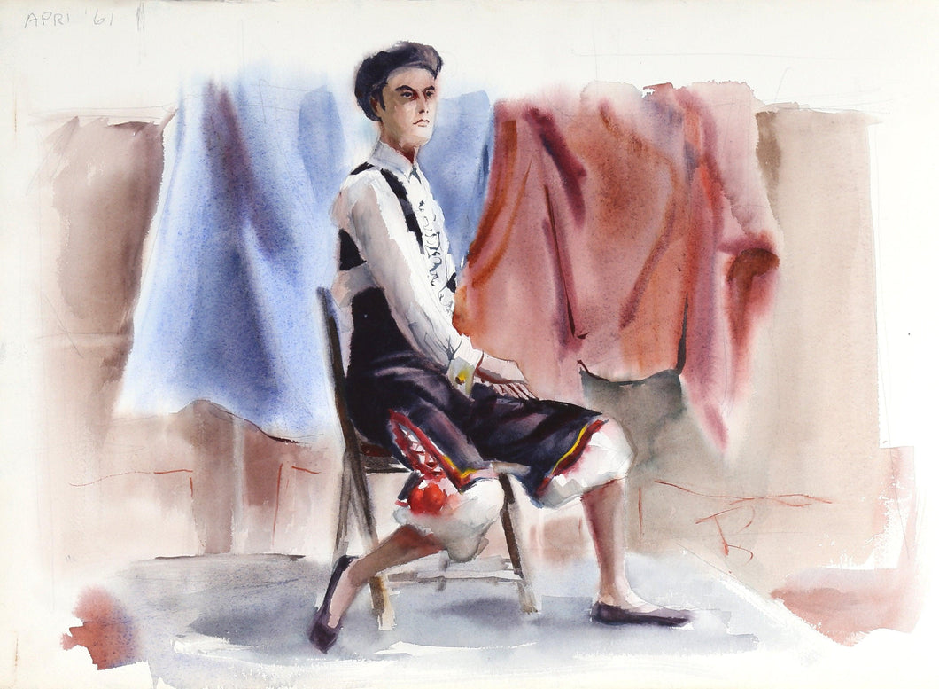Seated Model (P5.63) Watercolor | Eve Nethercott,{{product.type}}