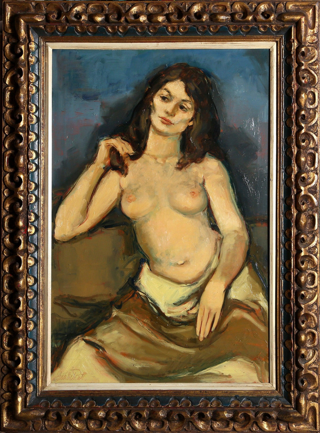 Seated Nude in Yellow Skirt Oil | Jan De Ruth,{{product.type}}