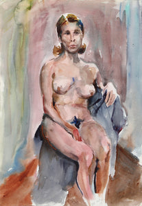 Seated Nude (P1.17) Watercolor | Eve Nethercott,{{product.type}}