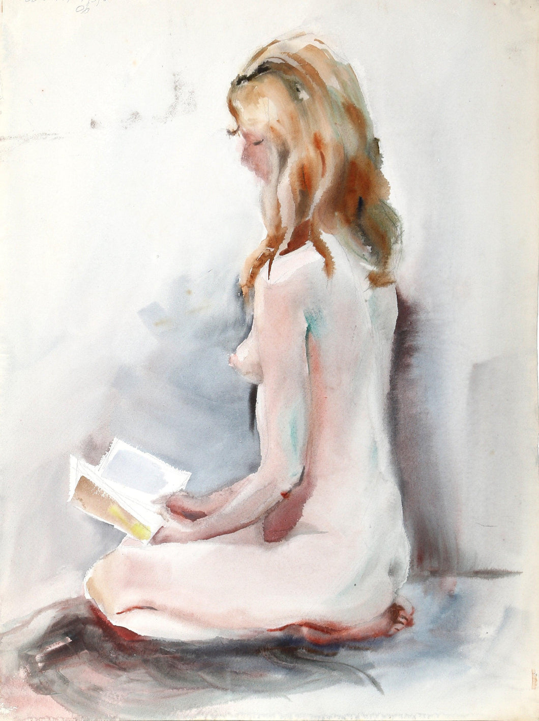 Seated Nude (P4.14) Watercolor | Eve Nethercott,{{product.type}}