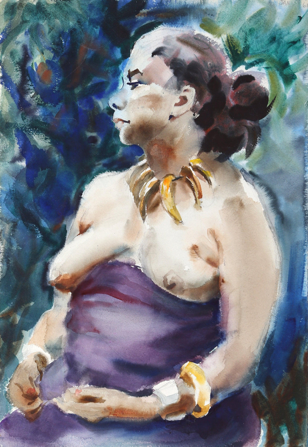 Seated Nude (P5.45) Watercolor | Eve Nethercott,{{product.type}}