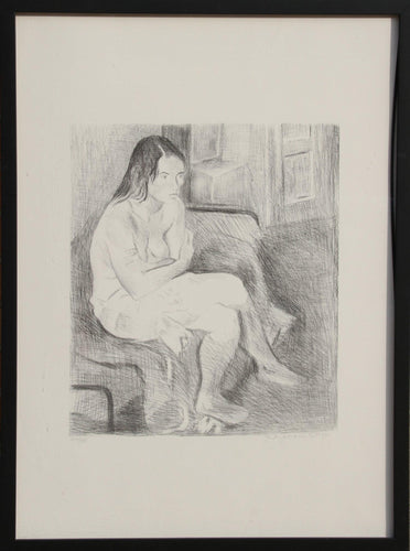 Seated Nude, Rose Stockings (Black and White) Lithograph | Raphael Soyer,{{product.type}}