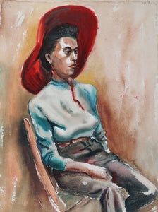 Seated Woman (P6.18) Watercolor | Eve Nethercott,{{product.type}}