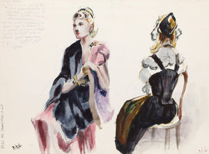 Seated Woman, Two Views (P6.64) Watercolor | Eve Nethercott,{{product.type}}