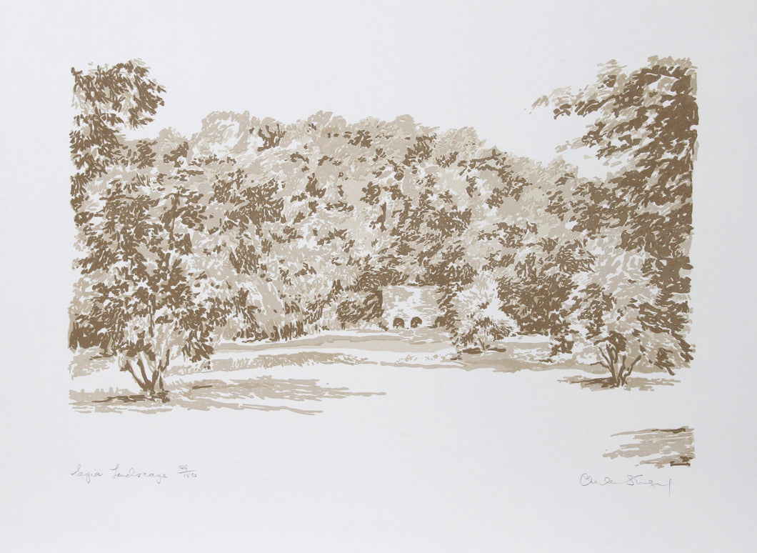 Sepia Landscape Lithograph | Charlene Stant Engel,{{product.type}}