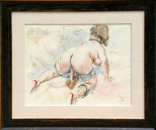 Sex Scene in Red Shoes (Erotic) Watercolor | George Grosz,{{product.type}}
