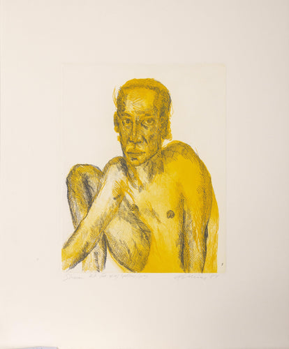 Shaun Sitting (Yellow/Grey) Etching | Rainer Fetting,{{product.type}}