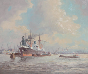 Ships in Harbor 11 Oil | M. Headermann,{{product.type}}