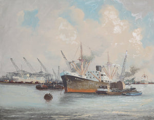 Ships in Harbor 12 Oil | M. Headermann,{{product.type}}