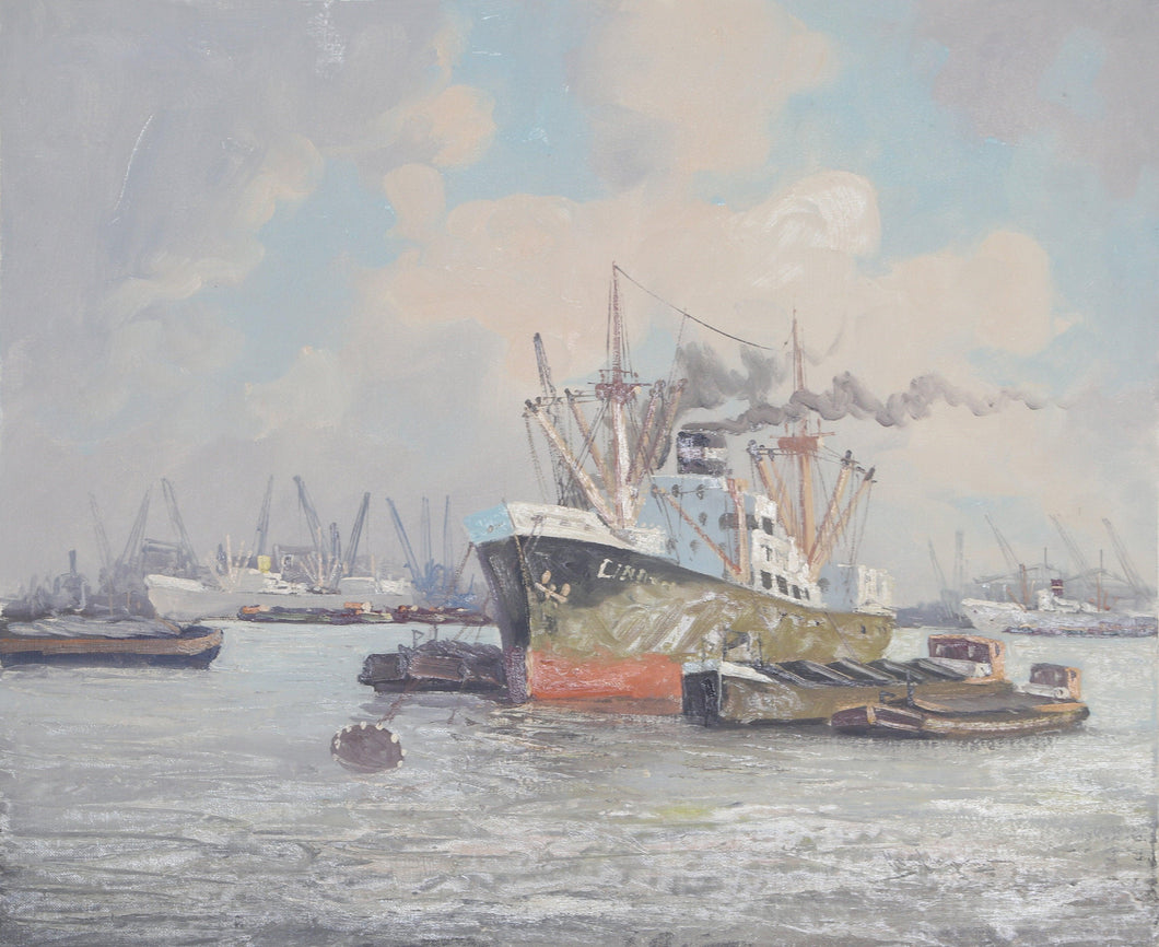 Ships in Harbor 13 Oil | M. Headermann,{{product.type}}