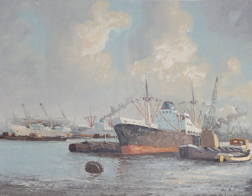 Ships in Harbor 2 Oil | M. Headermann,{{product.type}}
