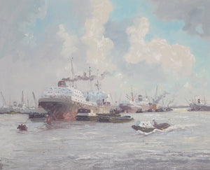 Ships in Harbor 3 Oil | M. Headermann,{{product.type}}