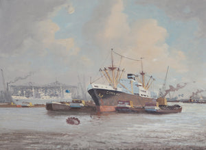 Ships in Harbor 4 Oil | M. Headermann,{{product.type}}