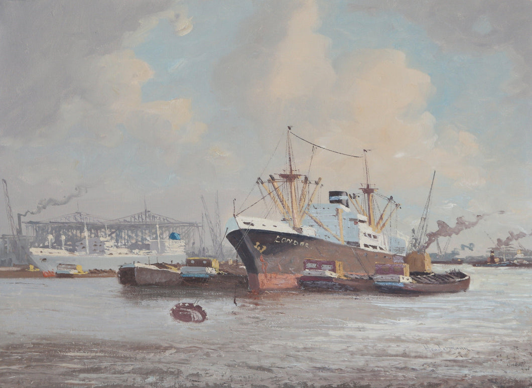 Ships in Harbor 4 Oil | M. Headermann,{{product.type}}