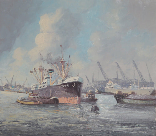 Ships in Harbor 6 Oil | M. Headermann,{{product.type}}