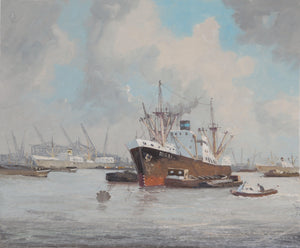 Ships in Harbor 7 Oil | M. Headermann,{{product.type}}