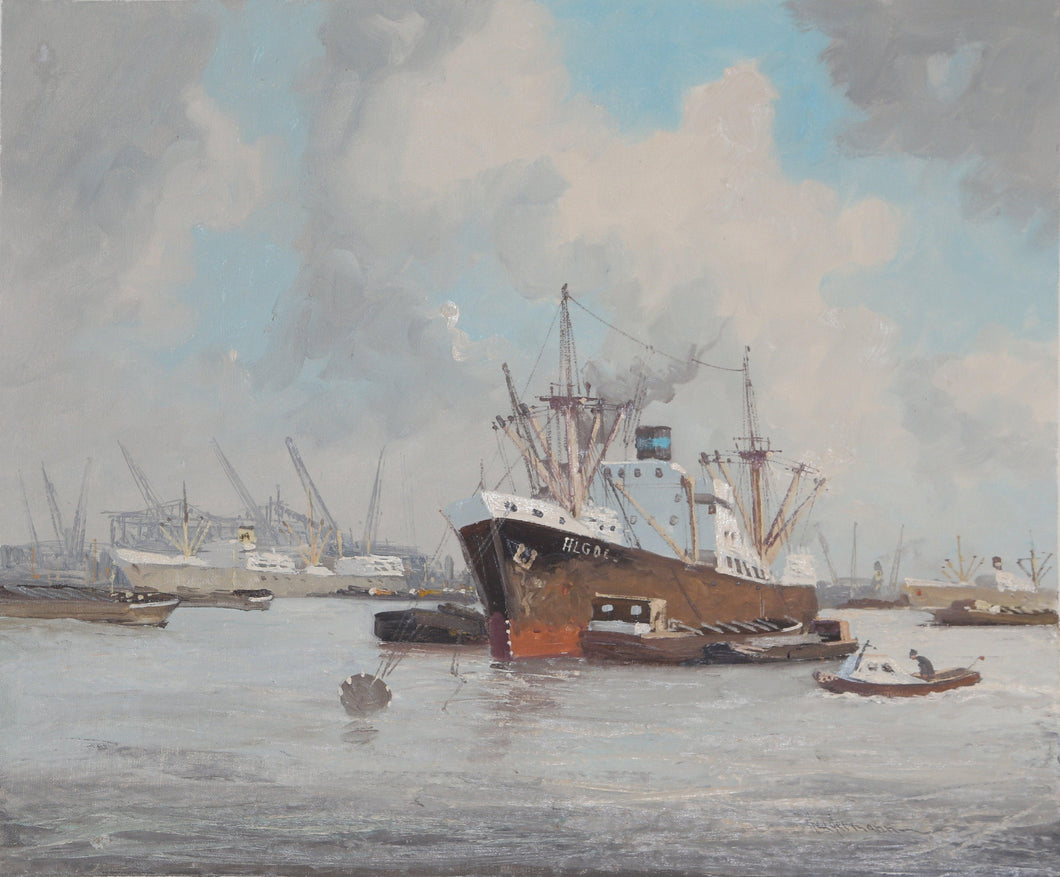 Ships in Harbor 7 Oil | M. Headermann,{{product.type}}