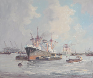 Ships in Harbor 8 Oil | M. Headermann,{{product.type}}
