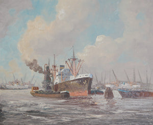 Ships in Harbor 9 Oil | M. Headermann,{{product.type}}