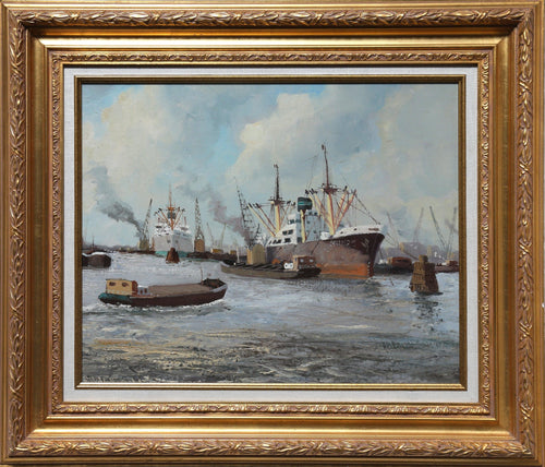 Ships in Harbour Oil | M. Headermann,{{product.type}}