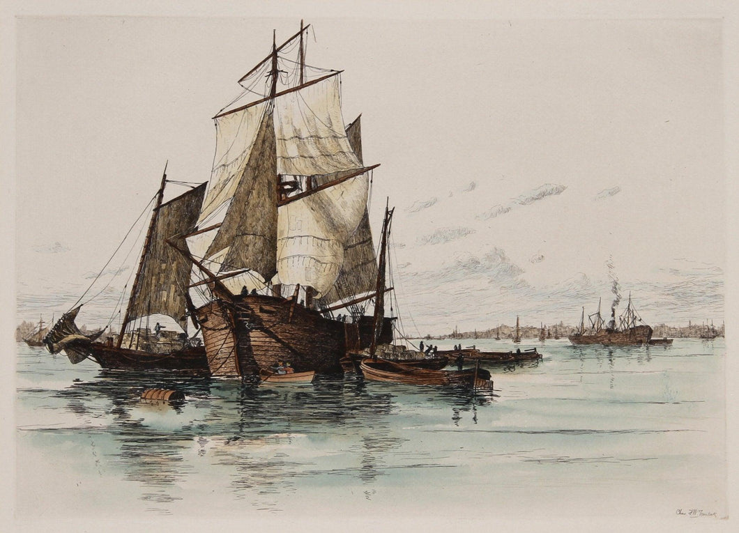 Ships in New York Harbor Etching | Charles F.W. Mielatz,{{product.type}}