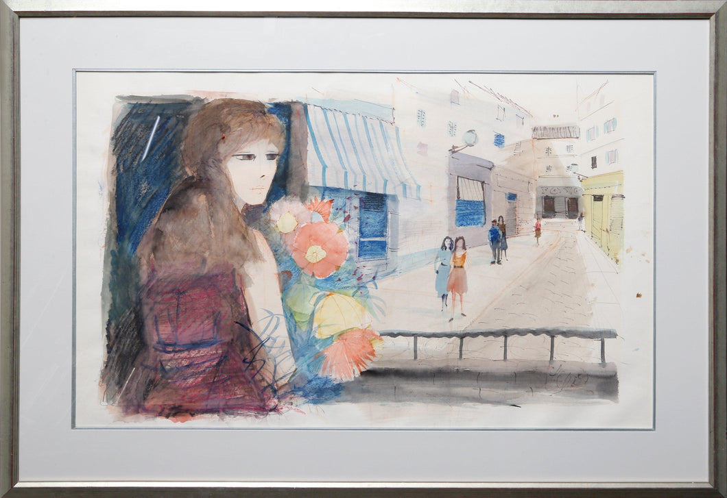 Shop Girl with Flowers Watercolor | Charles Levier,{{product.type}}