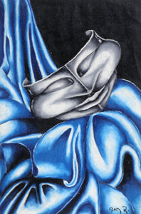 Silver Mask on Draped Blue Fabric Pastel | Jon Robyn,{{product.type}}