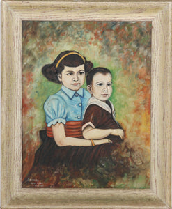 Sister and Brother Portrait Oil | Unknown Artist,{{product.type}}