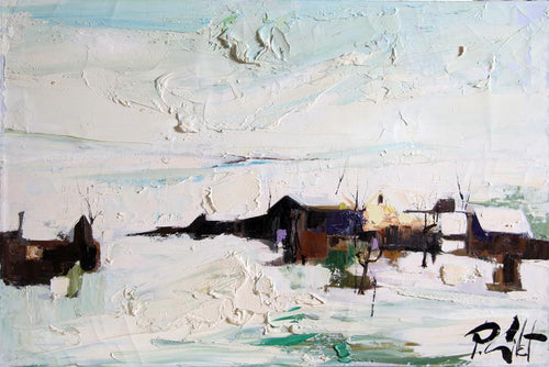 Snowy Landscape Oil | Unknown Artist,{{product.type}}