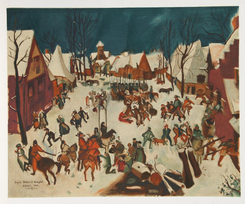 Snowy Village d'Apres Derain et Breughel Lithograph | Pierre Levy,{{product.type}}