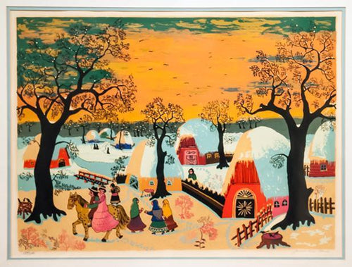 Snowy Village Lithograph | Janet Dubois,{{product.type}}