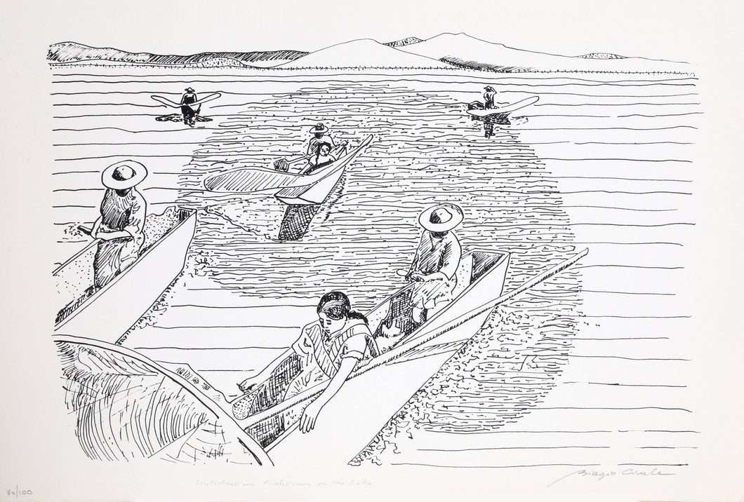 South American Fishermen on the Lake Screenprint | Biagio Civale,{{product.type}}