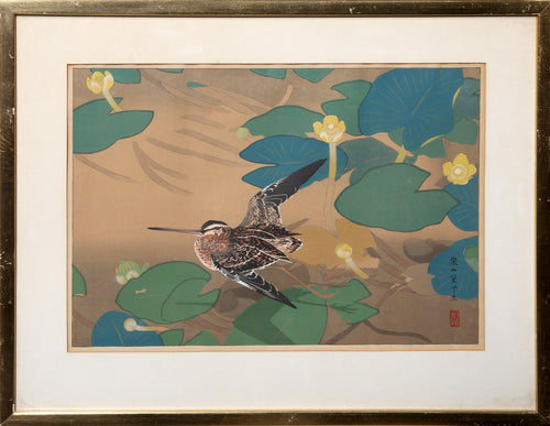Spatterdock and Snipe (Early Summer) Woodcut | Rakusan Tsuchiya,{{product.type}}
