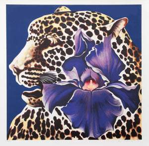 Spotted Leopard and Purple Iris Screenprint | Lowell Blair Nesbitt,{{product.type}}