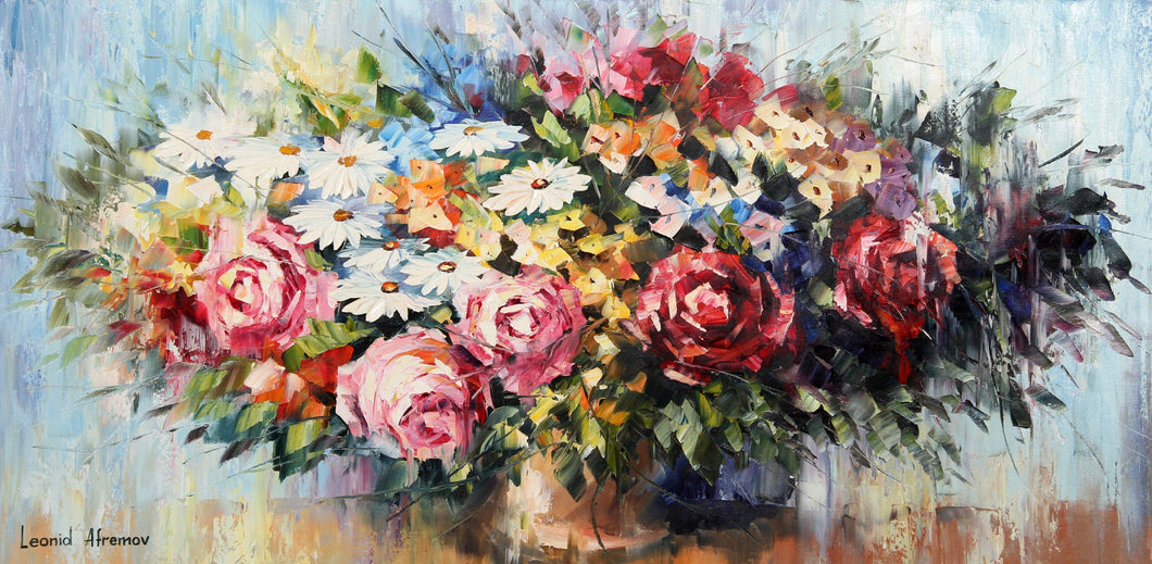 Spring Flower Arrangement with Roses Oil | Leonid Afremov,{{product.type}}