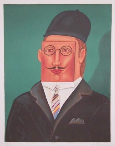 Square Faced Man Lithograph | Benjamin Levy,{{product.type}}