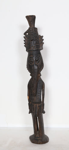 Standing Figure with Elongated Nose and Geometric Pattern Headdress Wood | African or Oceanic Objects,{{product.type}}