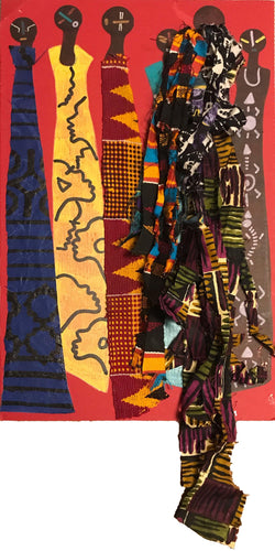 Standing Figures on Red Collage | Frank Frazier,{{product.type}}