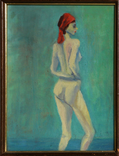 Standing Nude on Green Acrylic | Unknown Artist,{{product.type}}