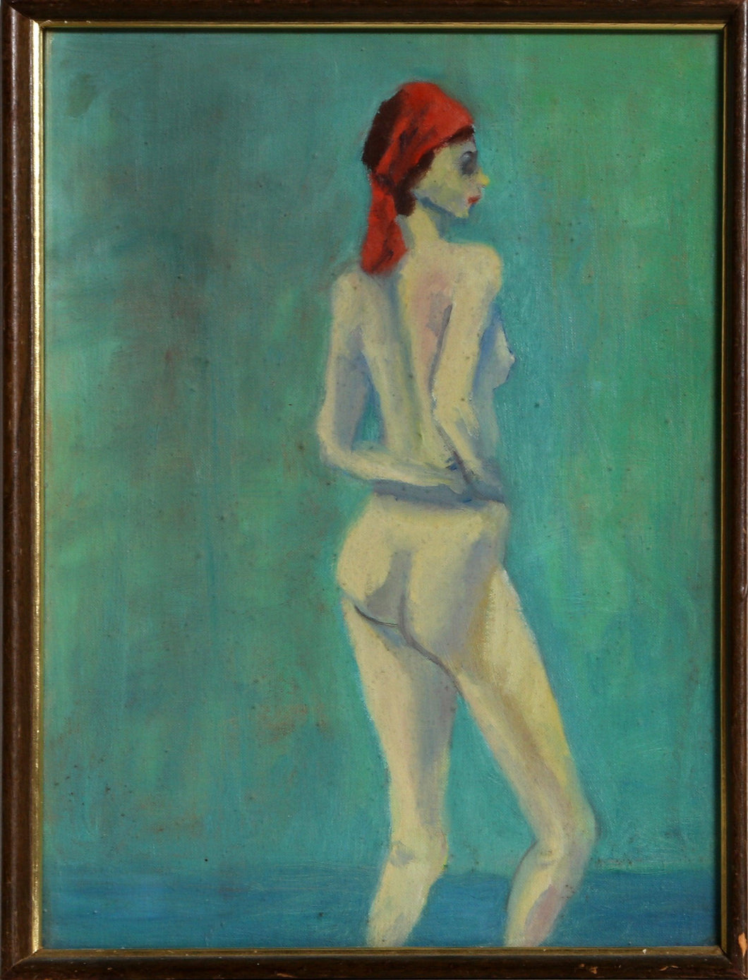 Standing Nude on Green Acrylic | Unknown Artist,{{product.type}}