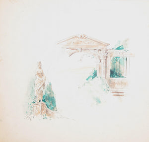 Statue and Column Entrance Watercolor | Marshall Goodman,{{product.type}}