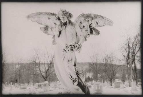Statue in Cemetery Black and White | Unknown Artist,{{product.type}}