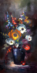 Still LIfe of Flowers in Cobalt Blue Vase Oil | Unknown Artist,{{product.type}}