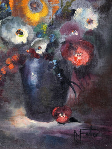 Still LIfe of Flowers in Cobalt Blue Vase Oil | Unknown Artist,{{product.type}}