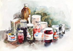Still Life of Pantry Items (P5.15) Watercolor | Eve Nethercott,{{product.type}}