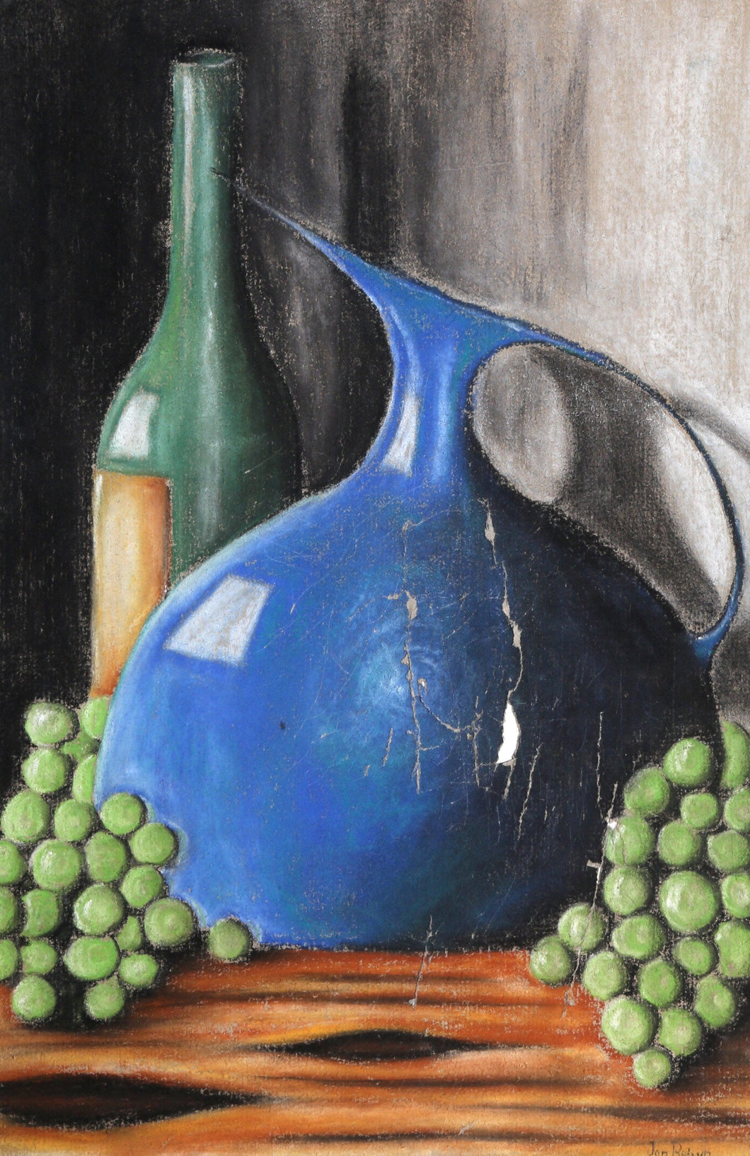 Still Life with Blue Jug and Wine Pastel | Jon Robyn,{{product.type}}