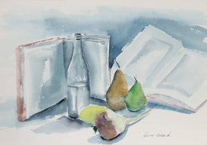 Still Life with Books Watercolor | Harold Wallerstein,{{product.type}}
