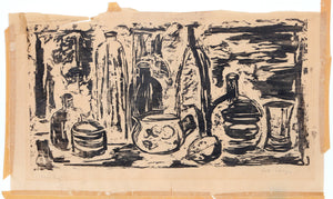 Still Life with Bottles Woodcut | Greta Loebl Schreyer,{{product.type}}