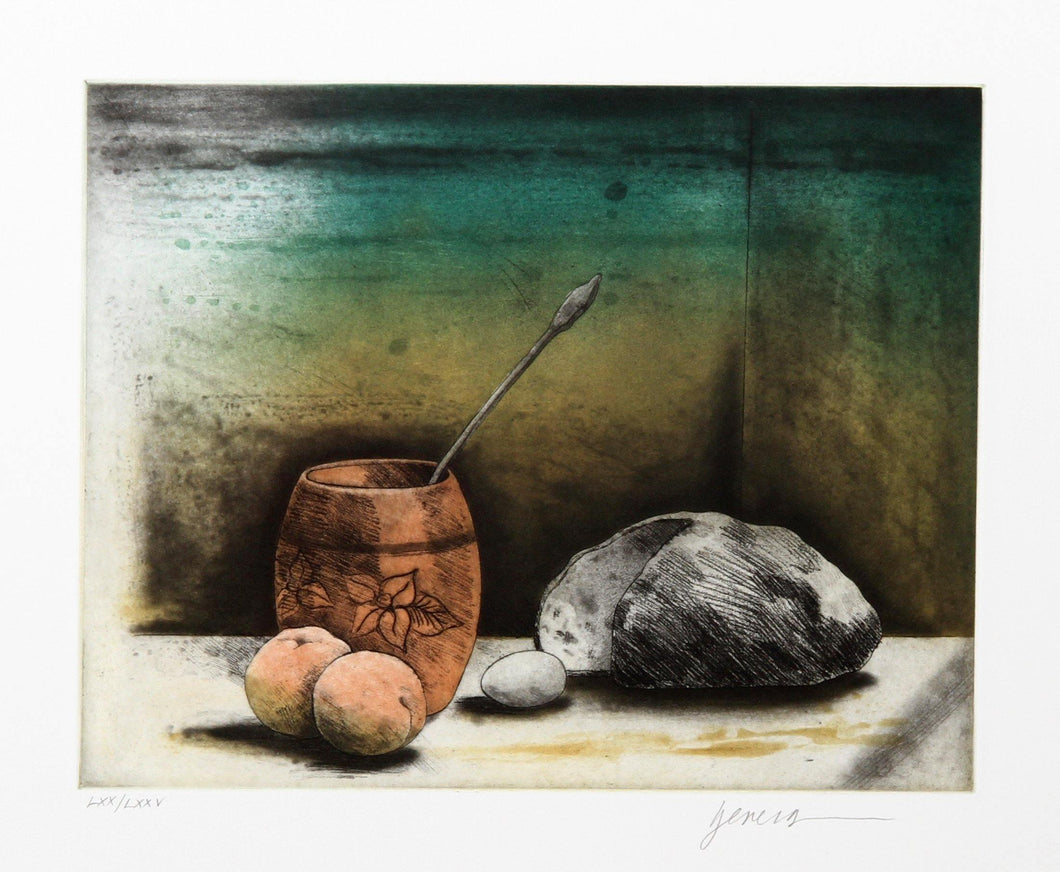 Still Life with Bread and Peaches Etching | Miguel Herrera,{{product.type}}