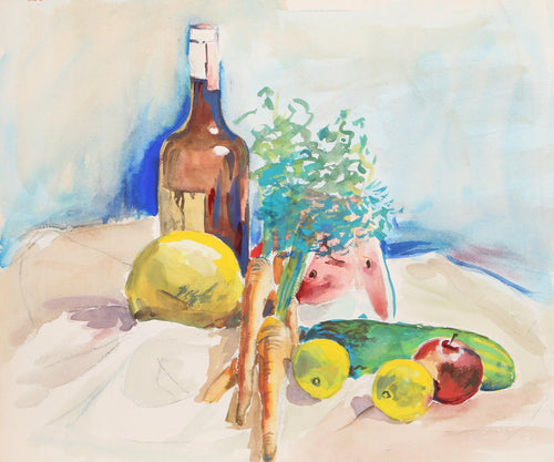 Still Life with Carrots (P6.3) Watercolor | Eve Nethercott,{{product.type}}